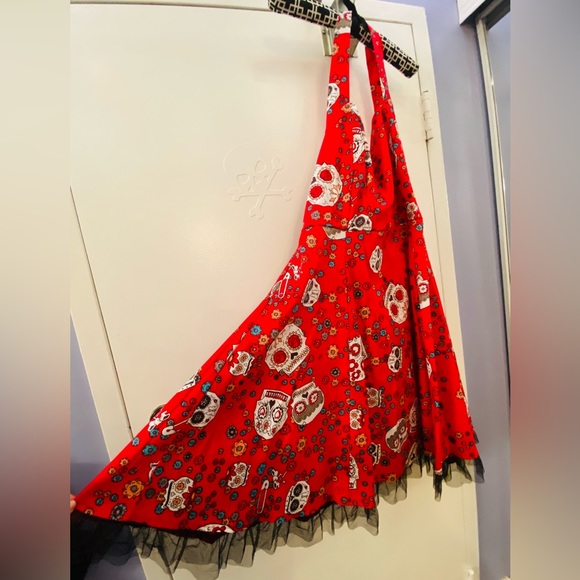 Fire engine red sugar skull halter dress 🔥 - Picture 2 of 8
